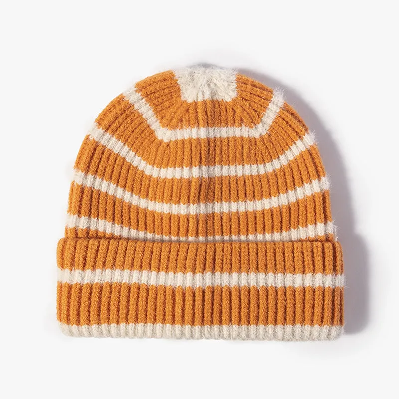 Ladies Color Block Stripe Folder Knit Hat SKAH4215