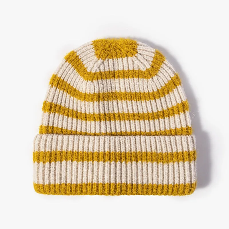 Ladies Color Block Stripe Folder Knit Hat SKAH4215