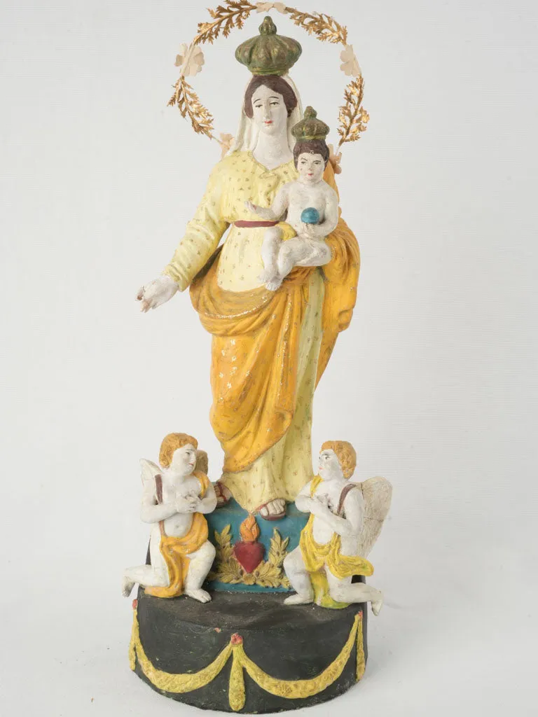 Large Santibelli Sculpture of the Virgin and Child with Cherubs - Late 19th Century 20½"