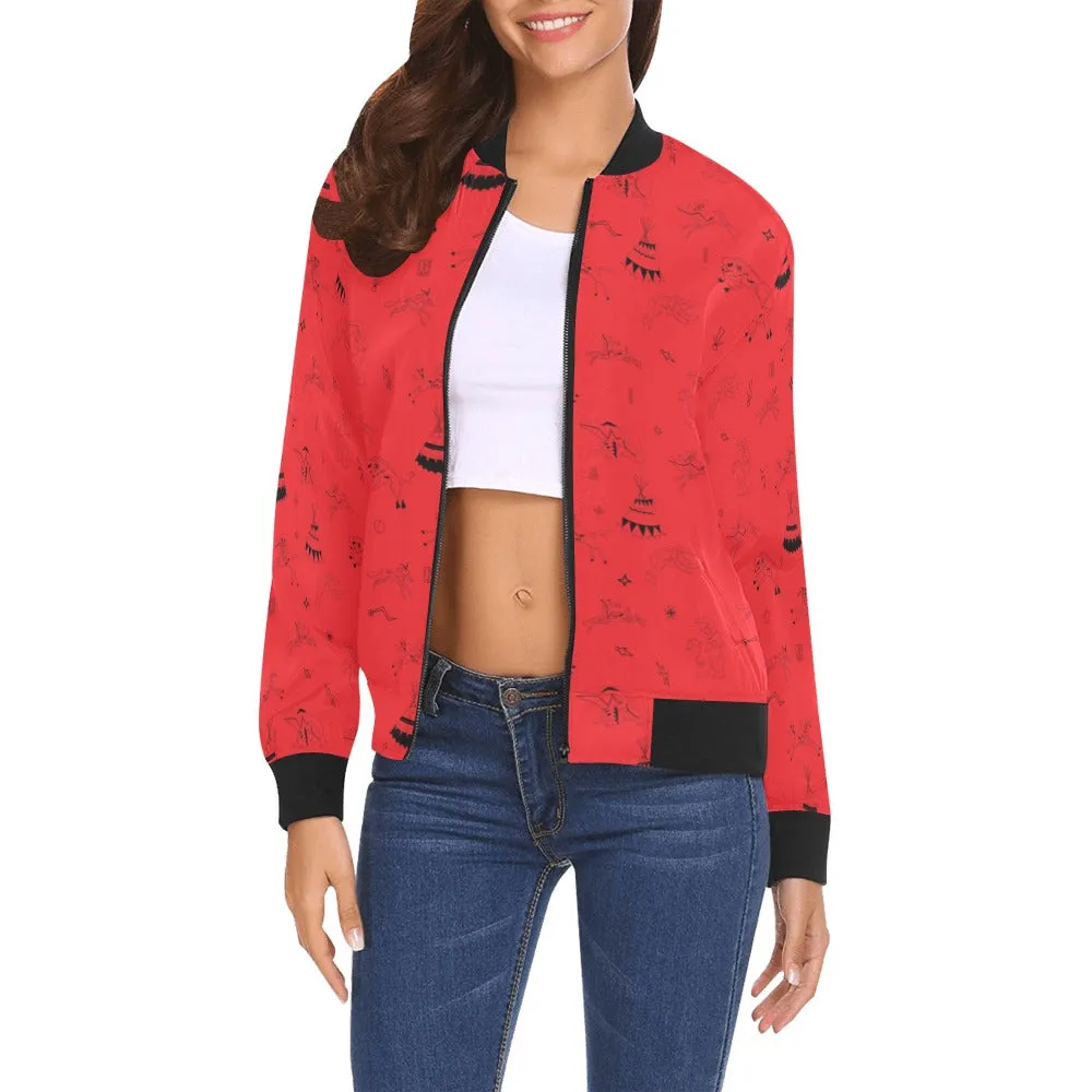 Ledger Dabbles Red Bomber Jacket for Women