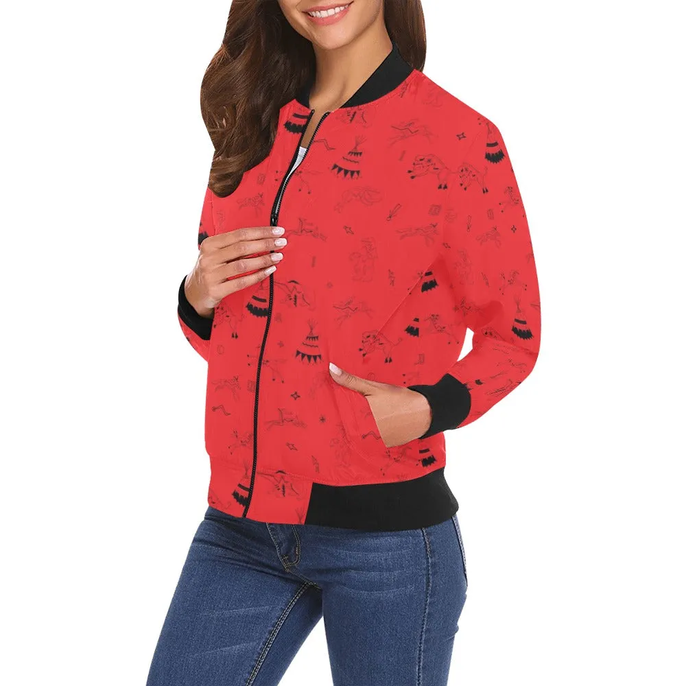 Ledger Dabbles Red Bomber Jacket for Women