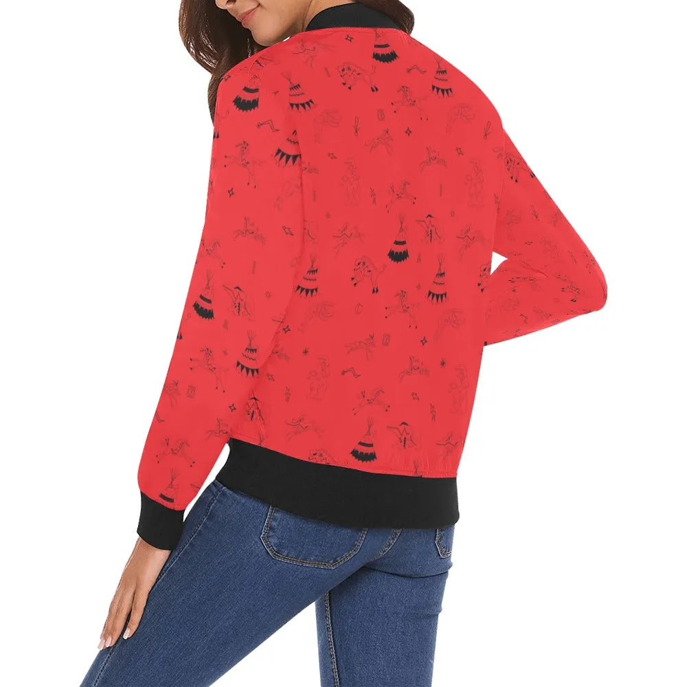 Ledger Dabbles Red Bomber Jacket for Women