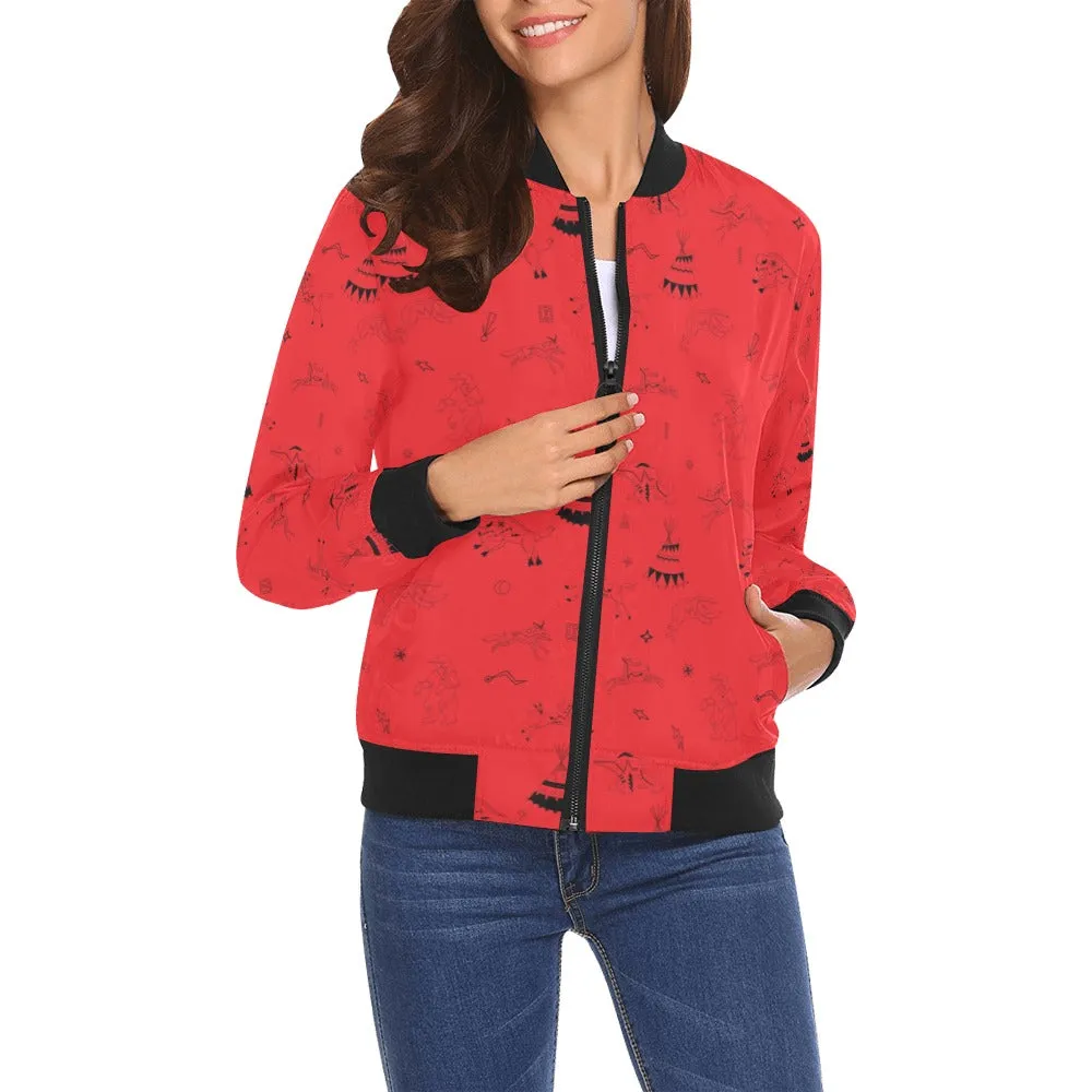 Ledger Dabbles Red Bomber Jacket for Women