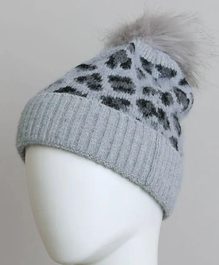 Leopard Knit Beanie Hat