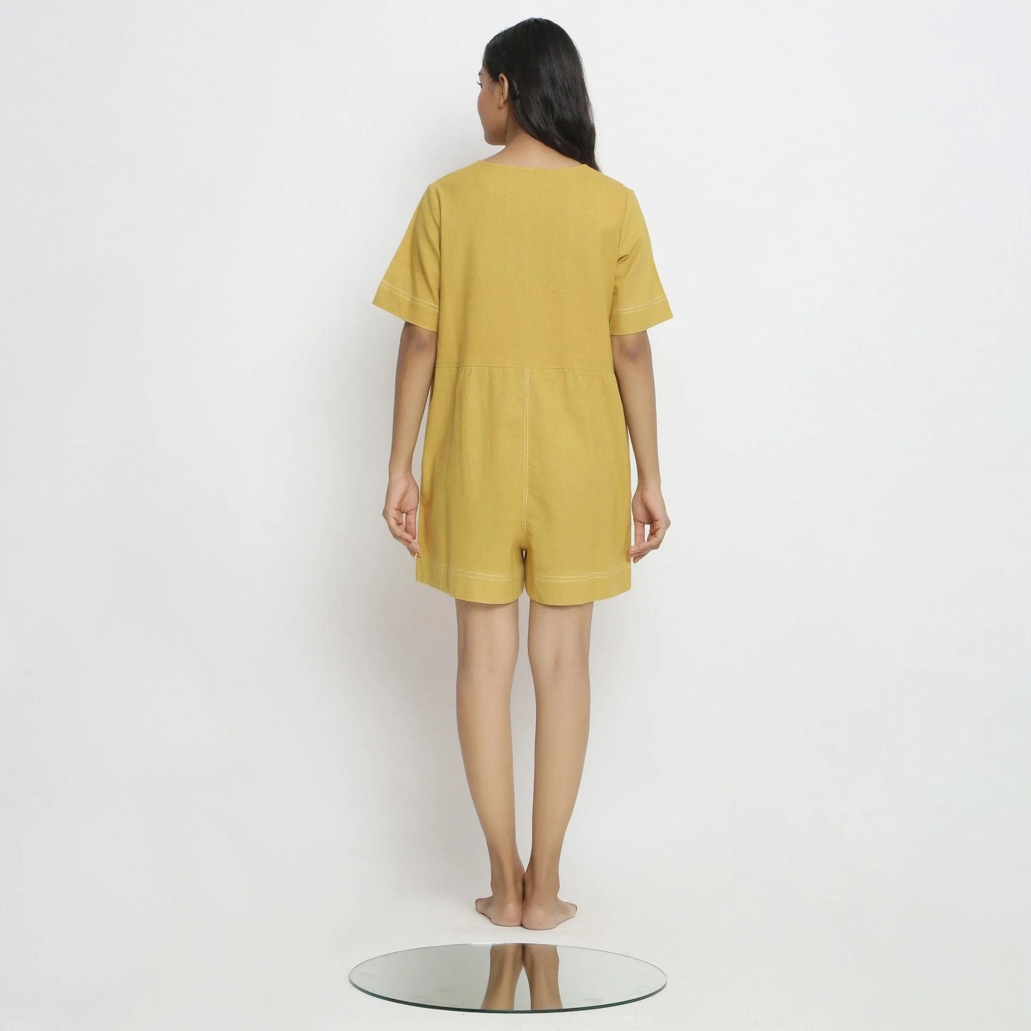 Light Yellow Button-Down Handspun Cotton Romper