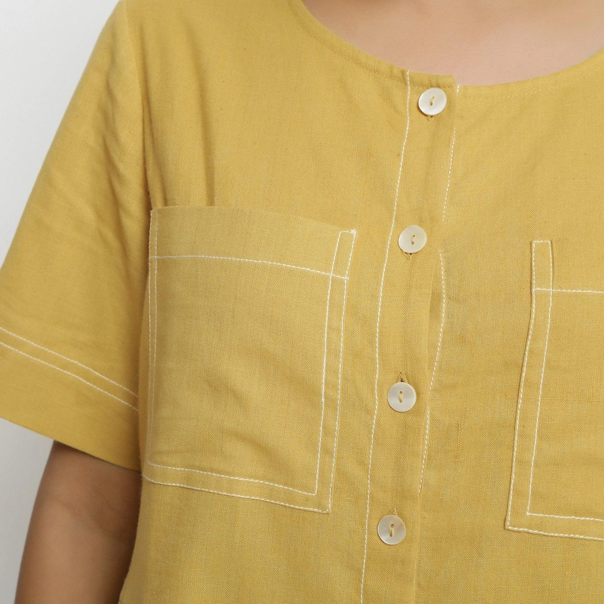 Light Yellow Button-Down Handspun Cotton Romper