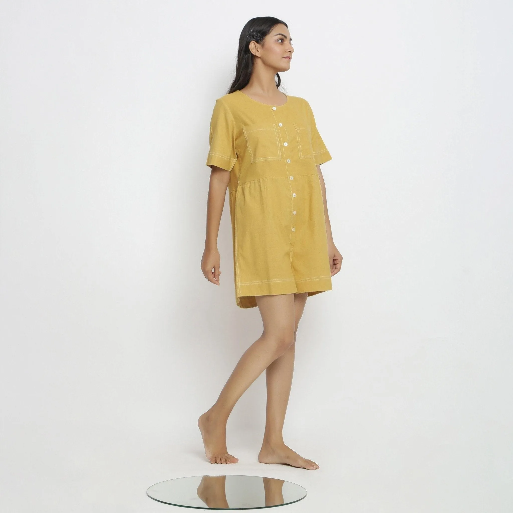 Light Yellow Button-Down Handspun Cotton Romper