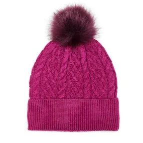 Lined Wool Mix Bobble Hat - Magenta