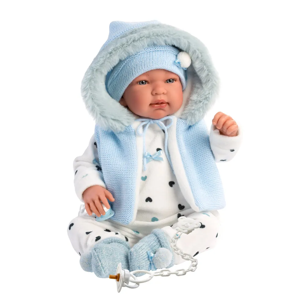 Llorens - Newborn Baby Boy Doll with Crying Mechanism & Blue Romper: Tino 44cm