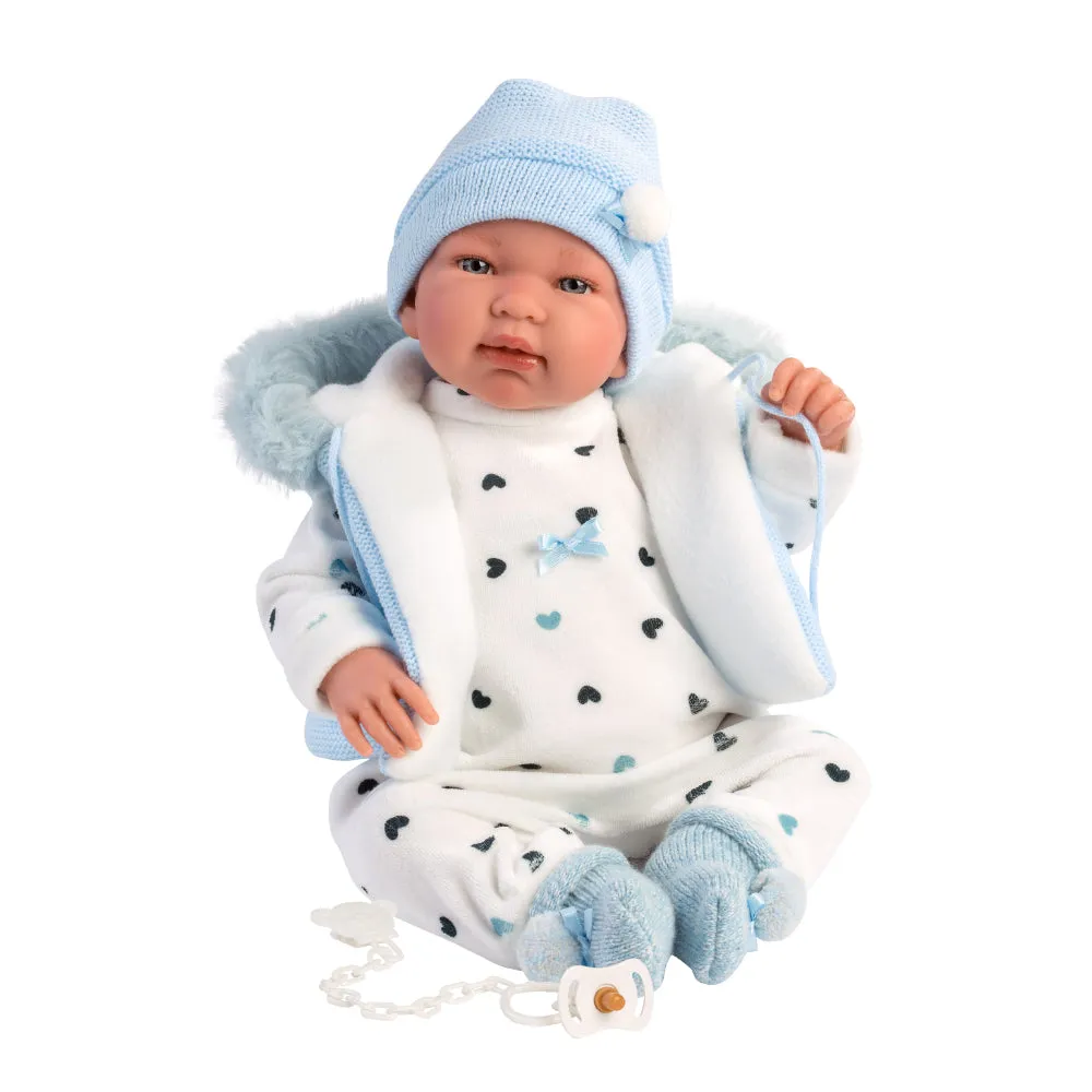 Llorens - Newborn Baby Boy Doll with Crying Mechanism & Blue Romper: Tino 44cm