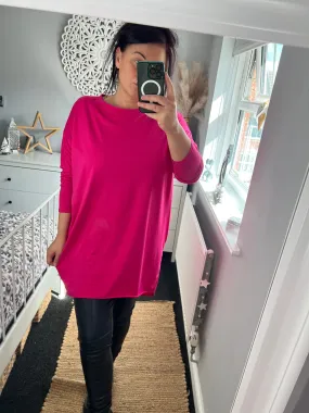 Long Sleeve Tshirt Tunic with Pockets - Cerise