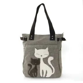 Lovely Cats With Faux Fur And Studs Tote Bag Green