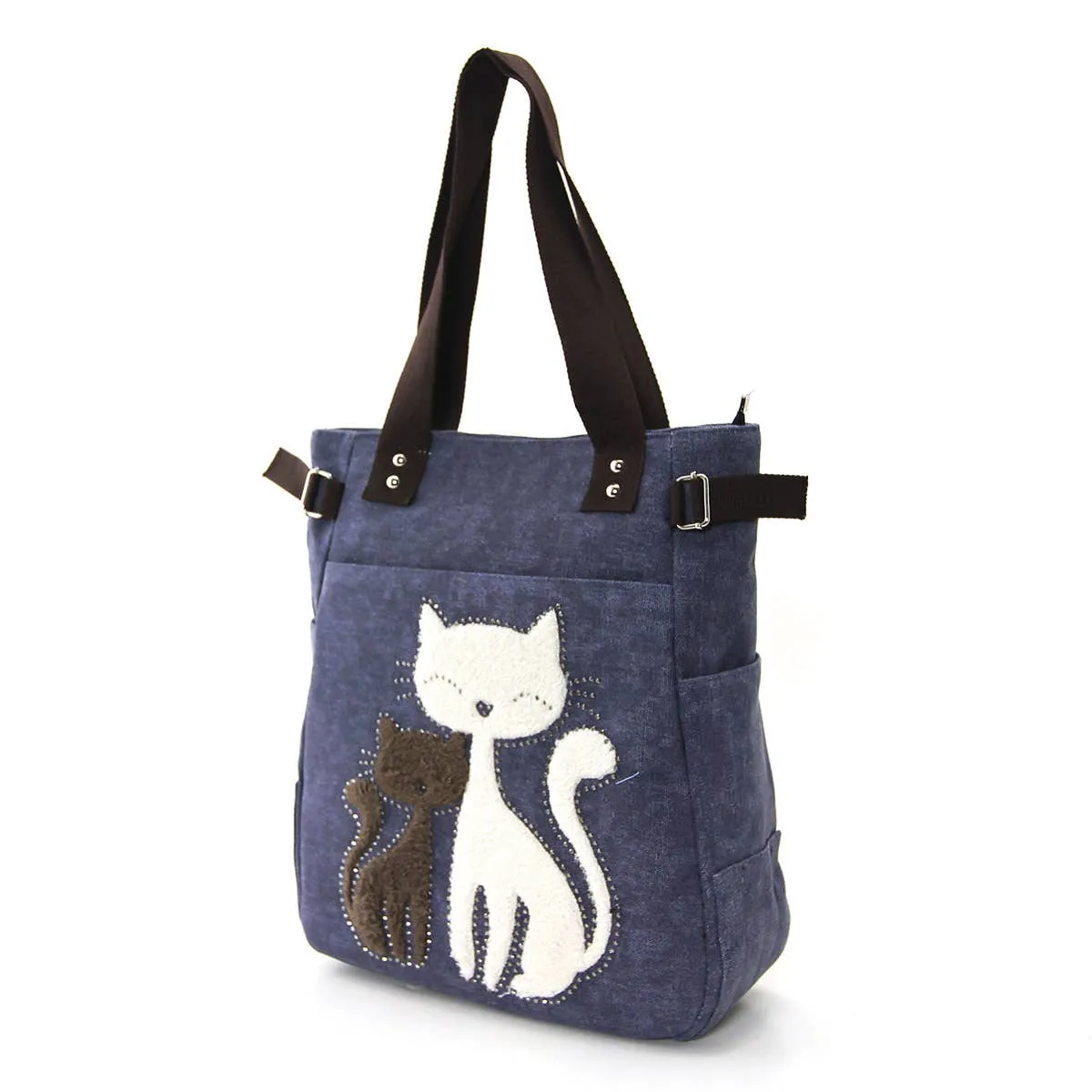 Lovely Cats With Faux Fur And Studs Tote Bag