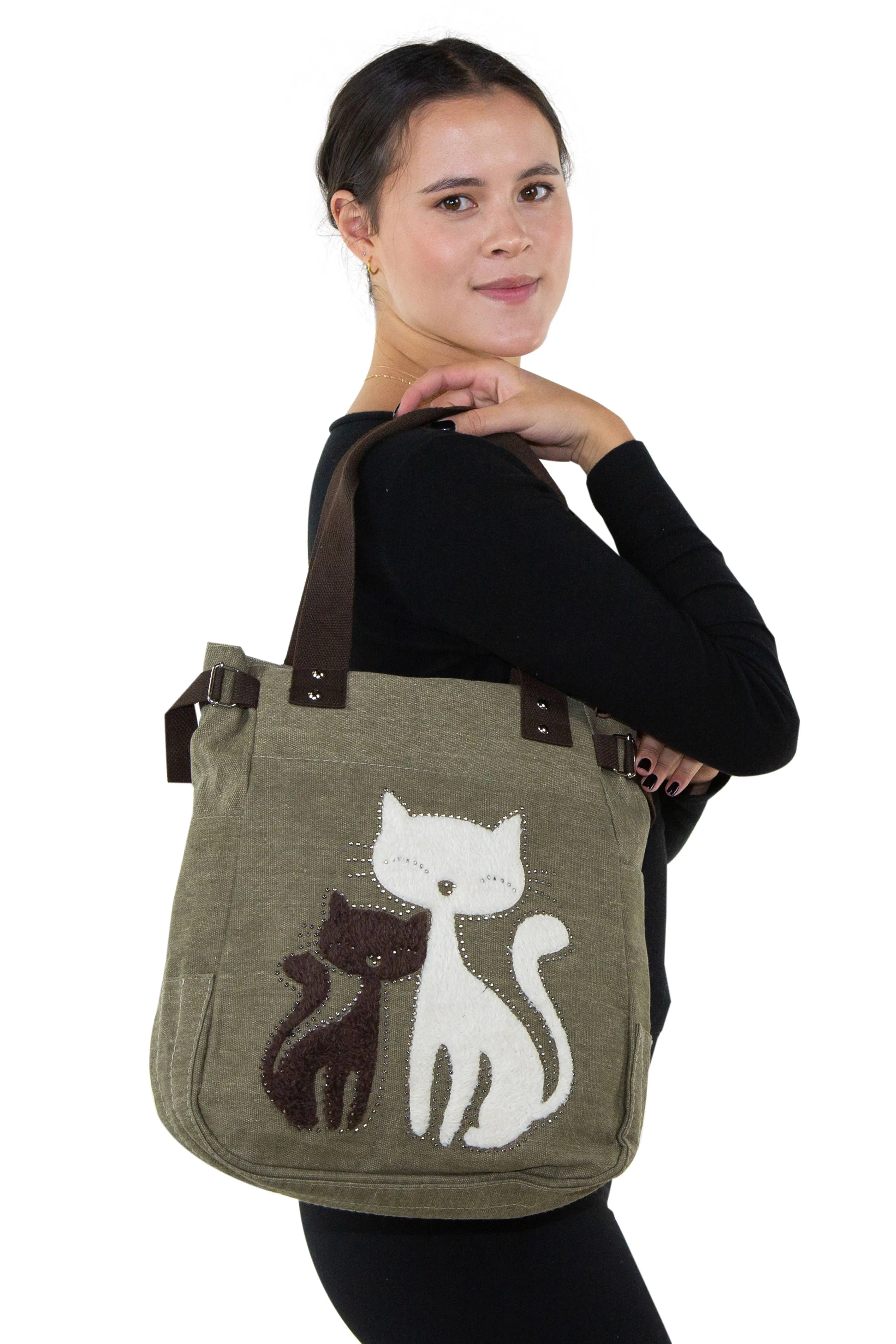 Lovely Cats With Faux Fur And Studs Tote Bag