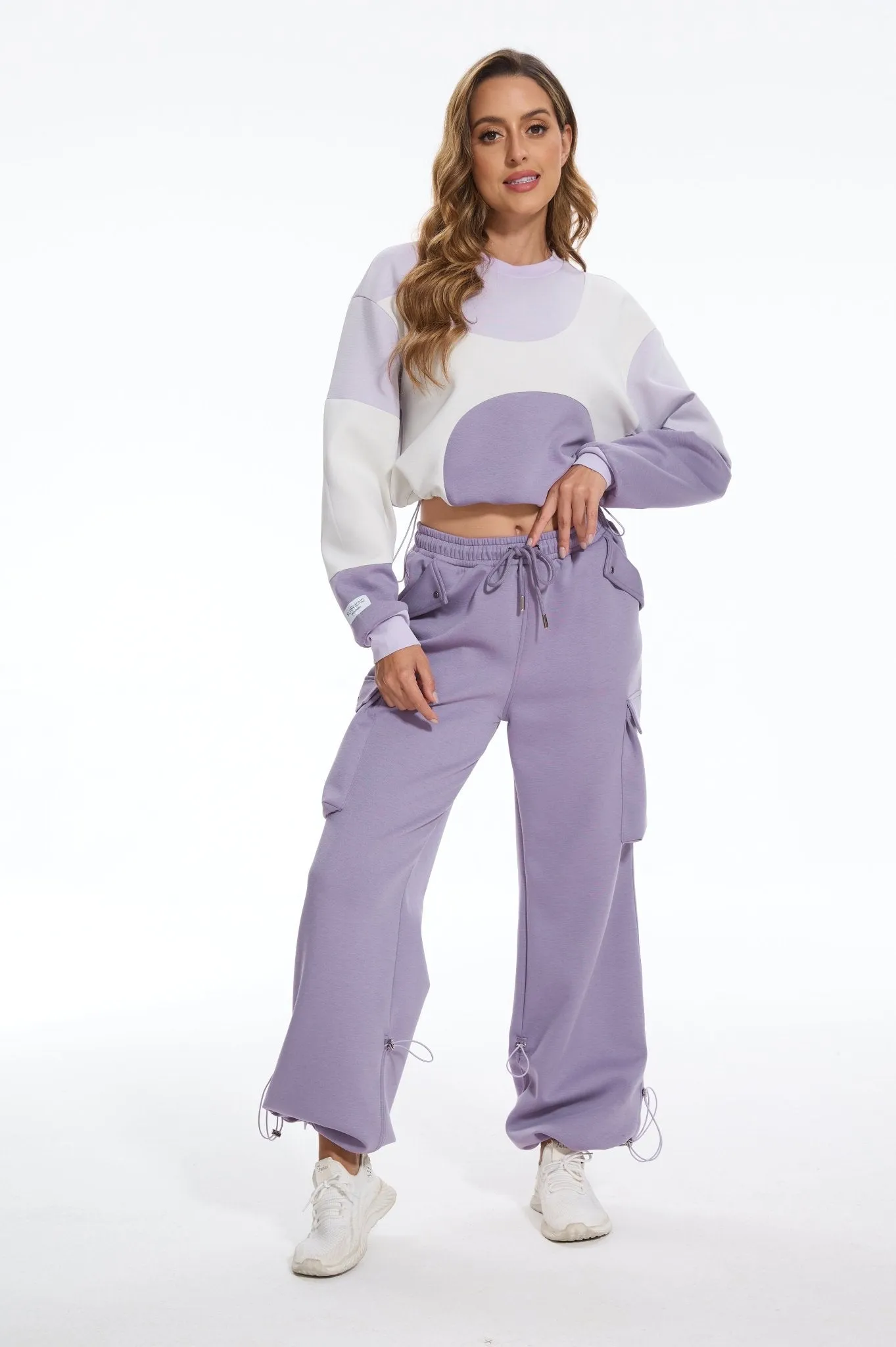 Make Wave High Waisted Sweatpants Casual Baggy Joggers - Purple