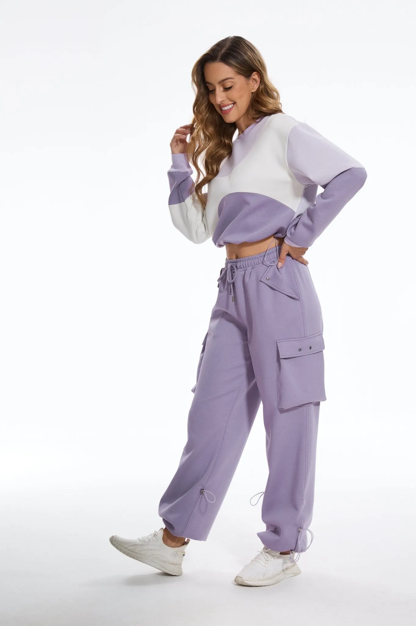 Make Wave High Waisted Sweatpants Casual Baggy Joggers - Purple