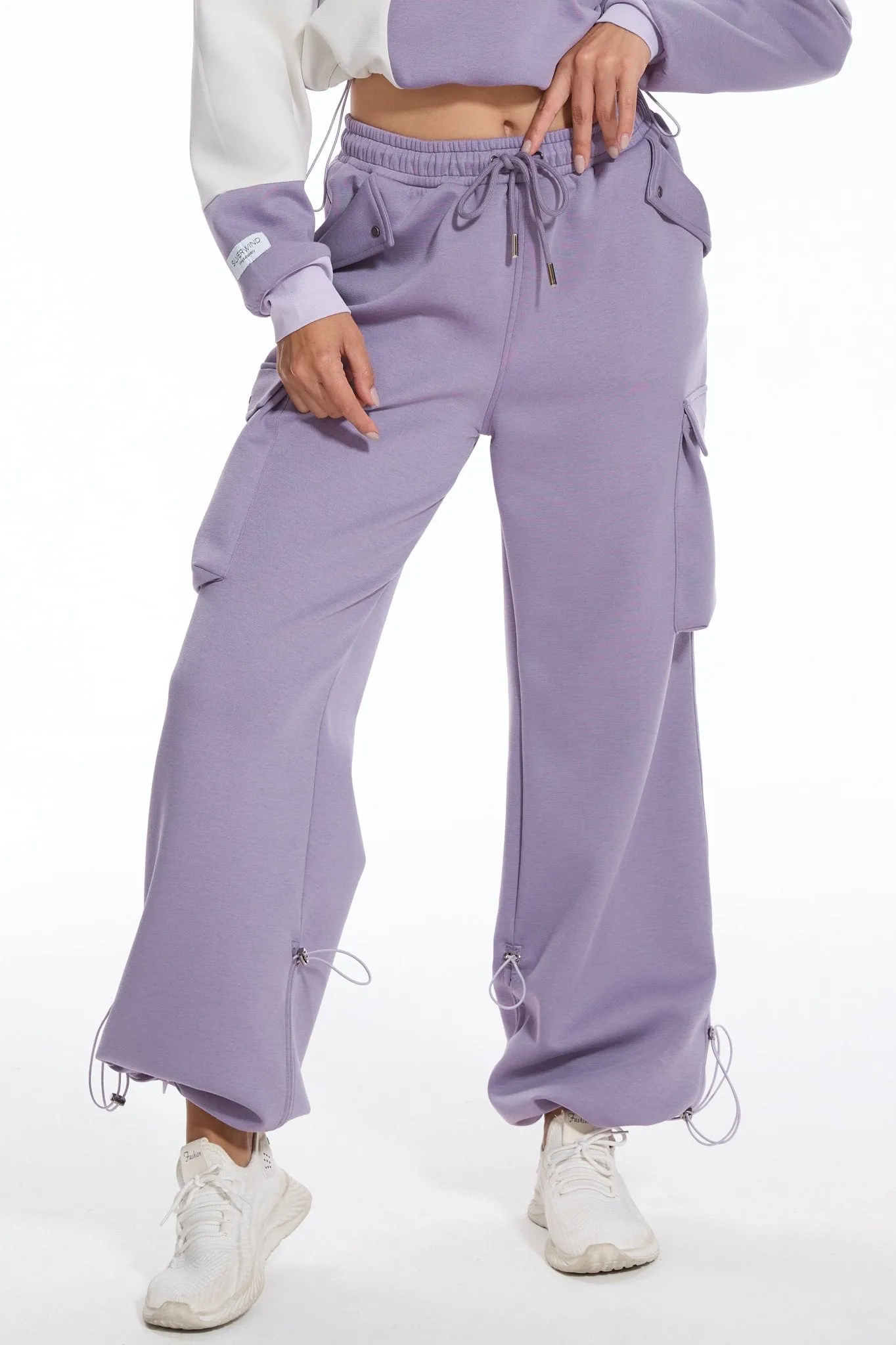 Make Wave High Waisted Sweatpants Casual Baggy Joggers - Purple