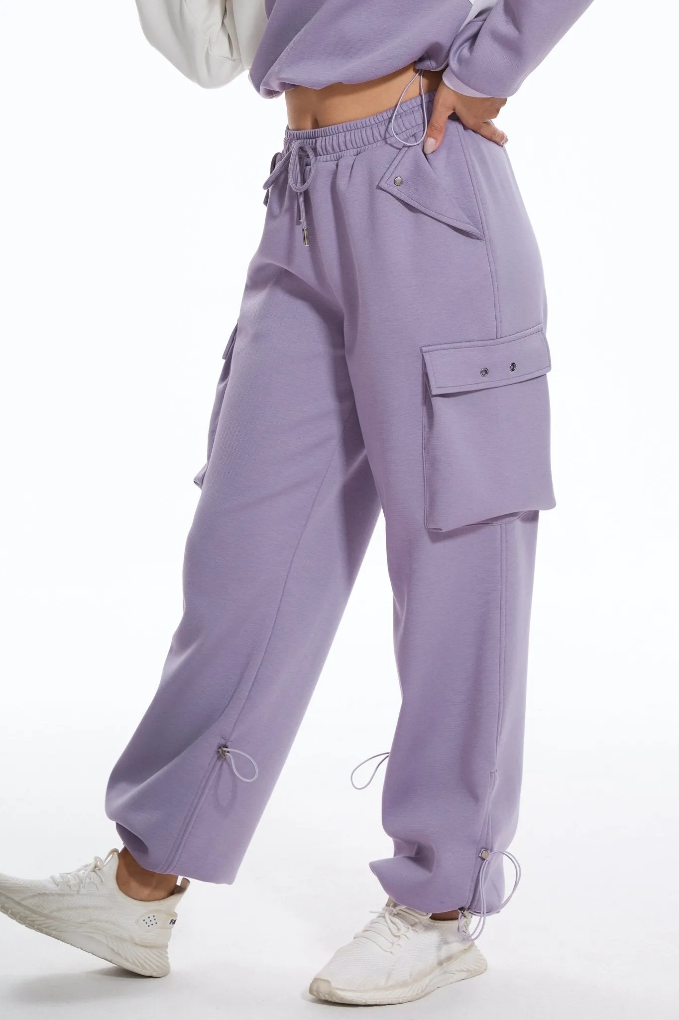 Make Wave High Waisted Sweatpants Casual Baggy Joggers - Purple