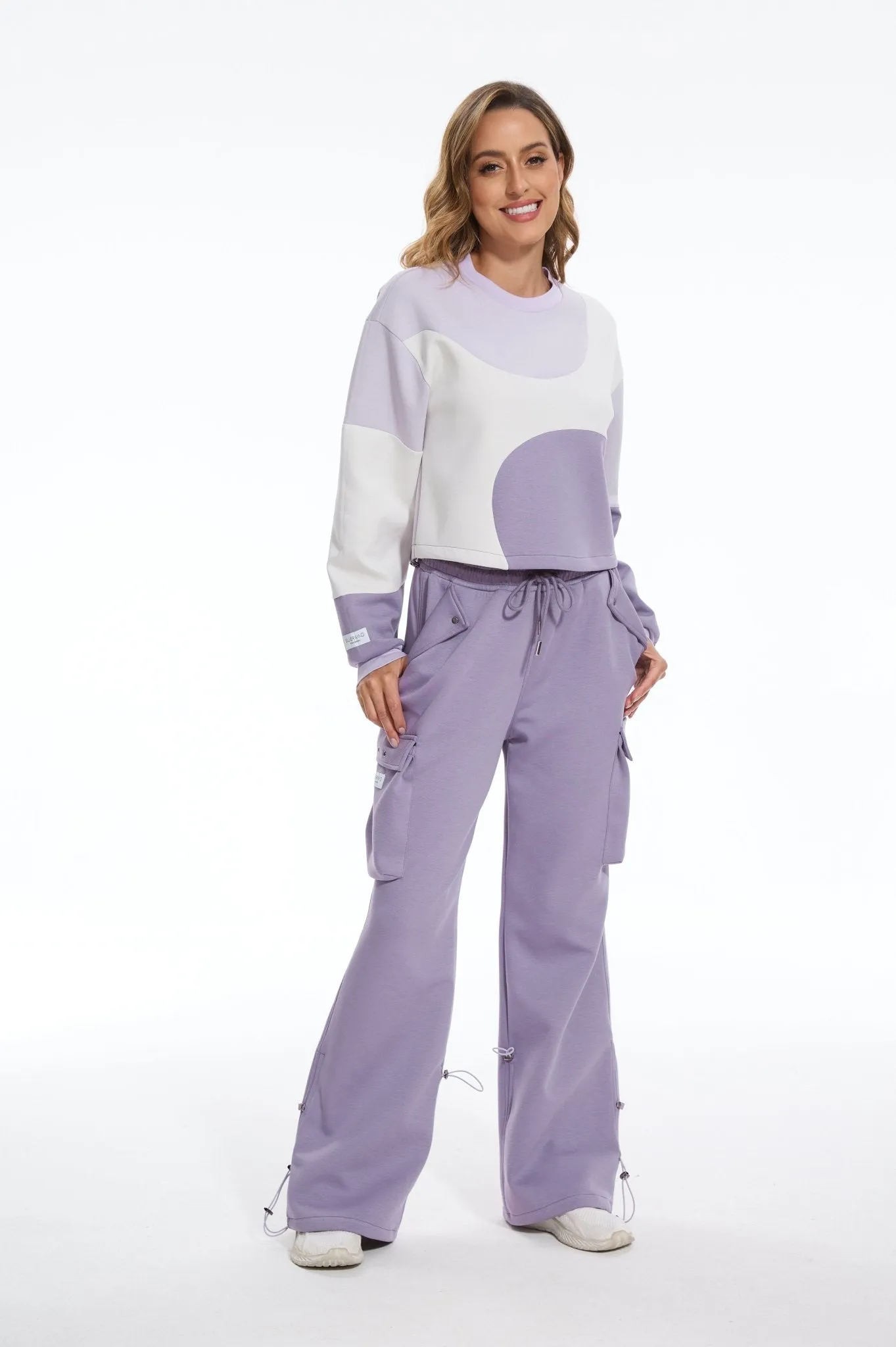 Make Wave High Waisted Sweatpants Casual Baggy Joggers - Purple