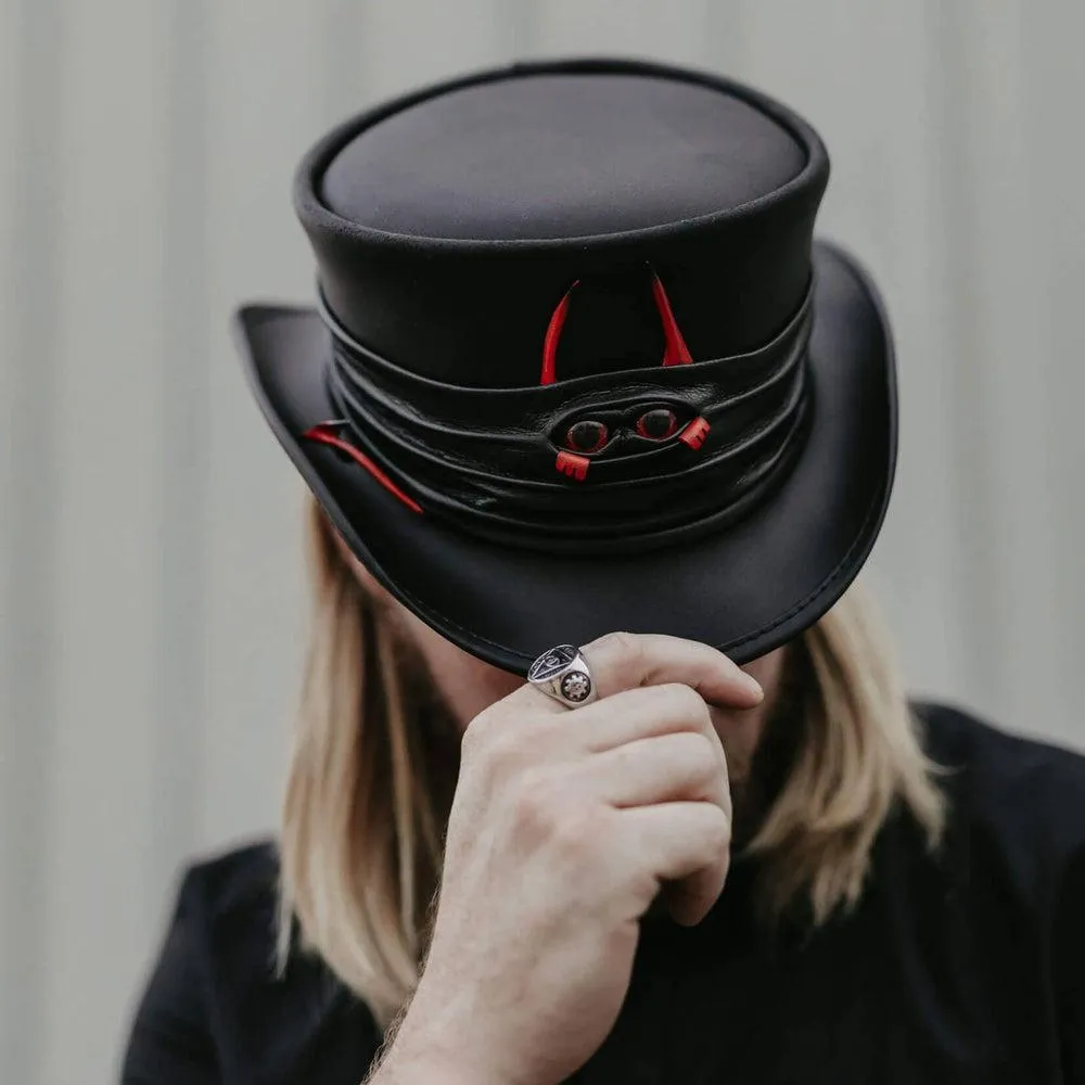 Marlow Lil Evil | Mens Leather Top Hat with Lil Evil Hat Band