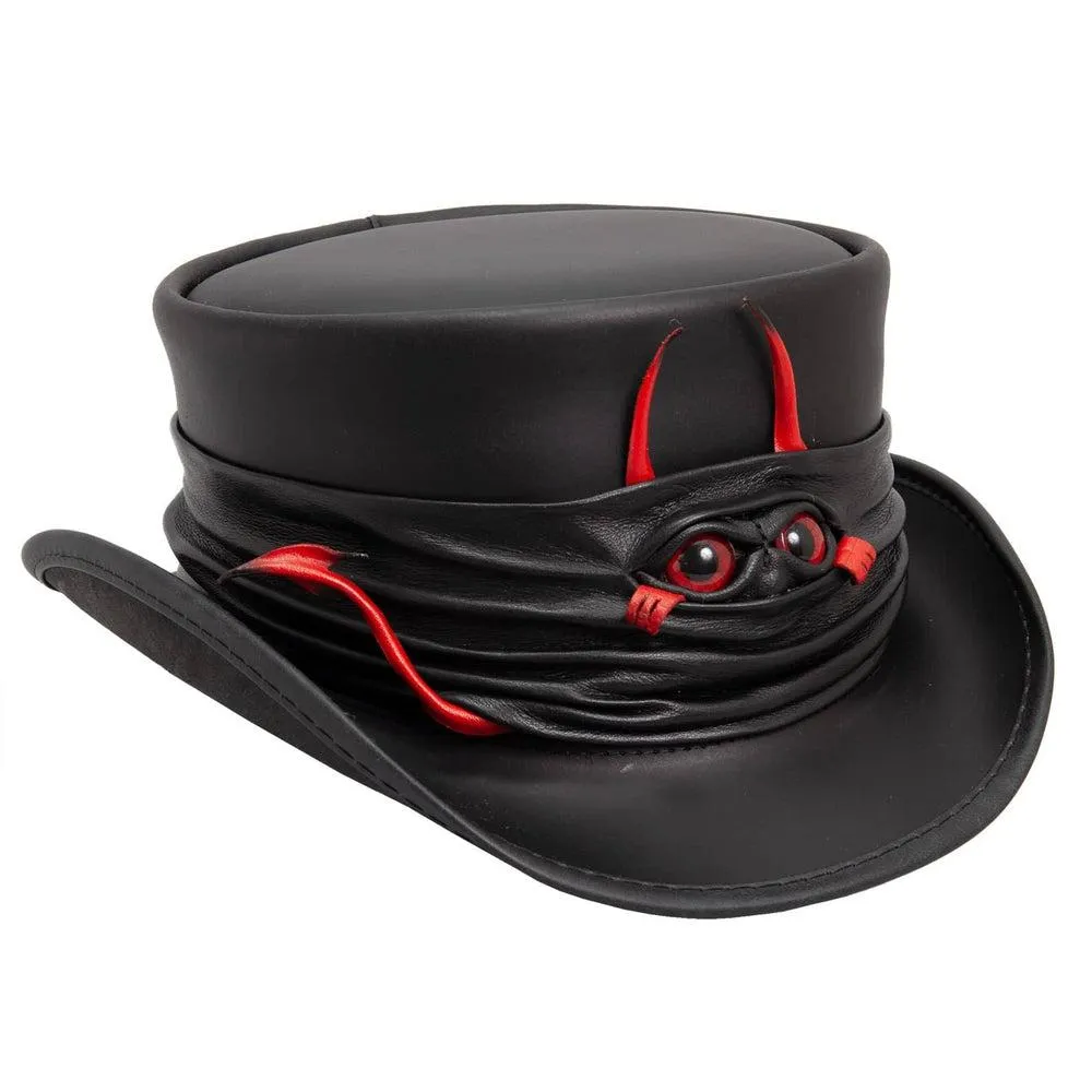 Marlow Lil Evil | Mens Leather Top Hat with Lil Evil Hat Band