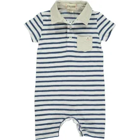 Me & Henry Navy/White Micro Stripe Polo Romper