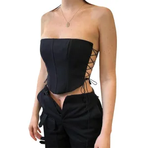 Melissa Strapless Eyelet Side Drawstring Corset Top