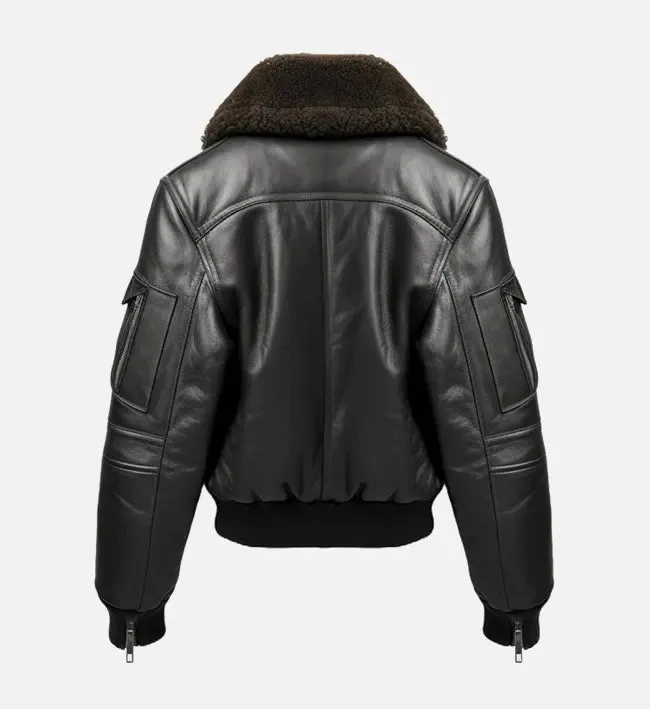 Men's Black Leather G1 Bomber Jacket