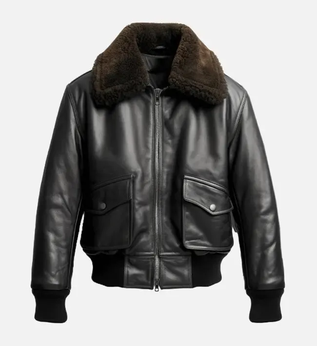 Men's Black Leather G1 Bomber Jacket