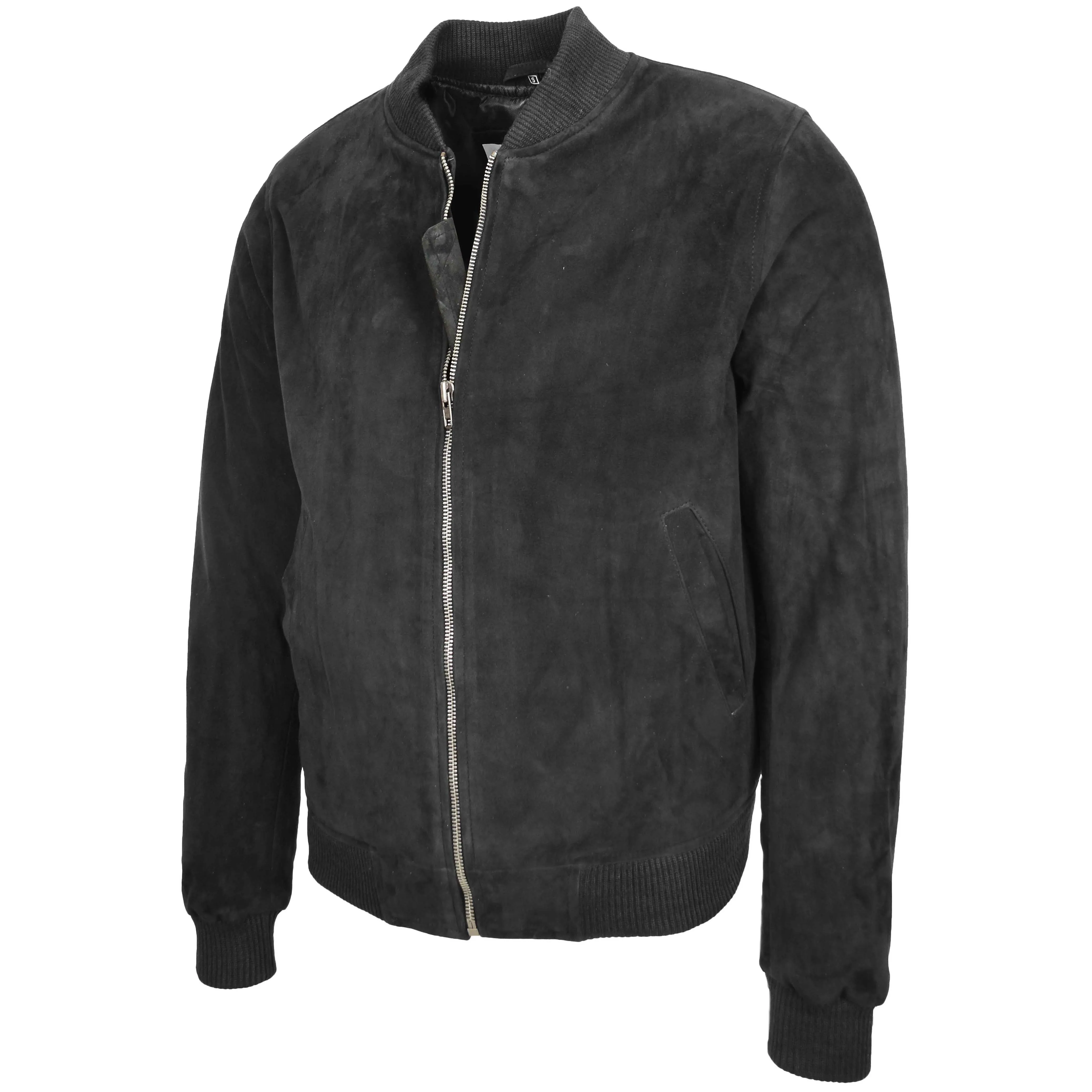 Mens Suede MA-1 Bomber Jacket Trevor Black