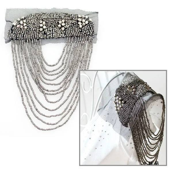 Metallic Beaded Fringed Epaulet