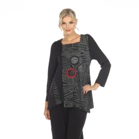 Moonlight Mixed-Media Square-Neck Tunic in Red/BlackGrey - 2748