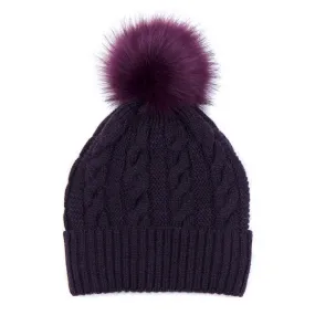 Mulberry Cable Knit Faux Fur Bobble Hat