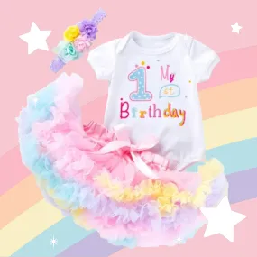 My 1st BIRTHDAY Romper with Puffy Bloomer Tutu and Headband  #100051