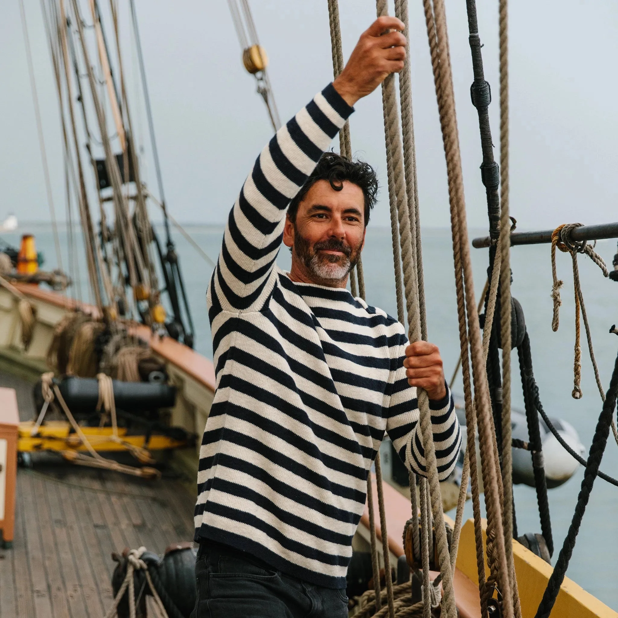 Navy & Cream Stripe Boatneck Sweater