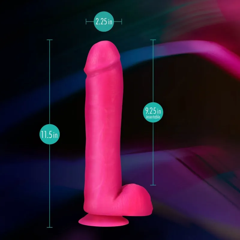 Neo Elite - 11 Inch Silicone Dual Density Cock  With Balls - Neon Pink