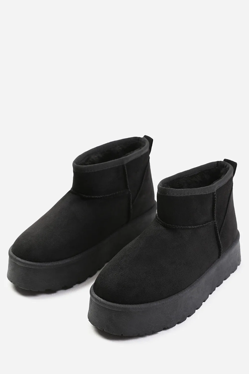 OAK FAUX FUR LINING PLATFORM ANKLE BOOTS IN BLACK SUEDE