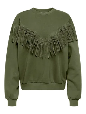 Onlfrey L/s O-neck Fringe Swt - Army