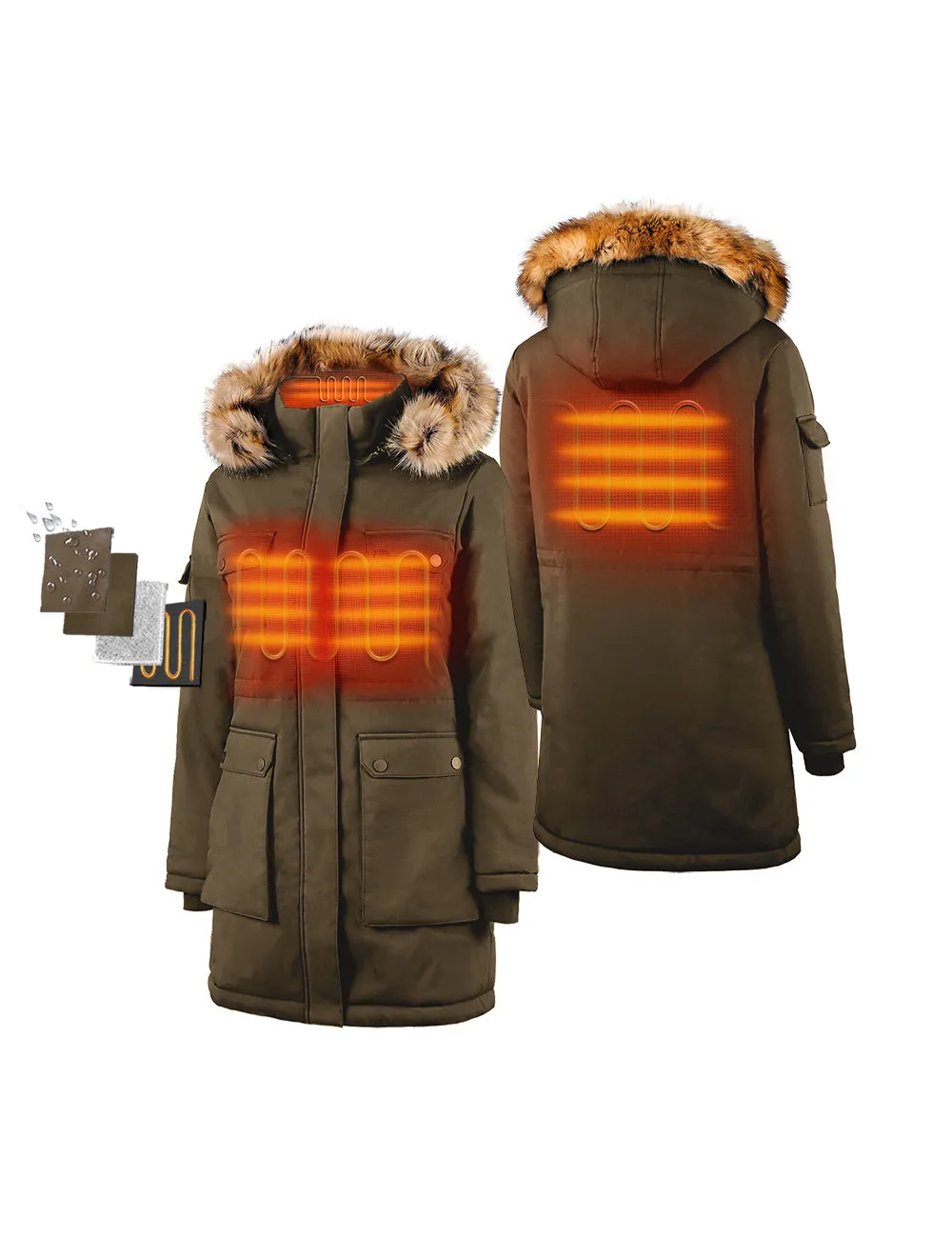 (Open-box) Women's Heated Thermolite® Parka (4 Heating Zones) - Red/Olive (Battery Set Not Included)