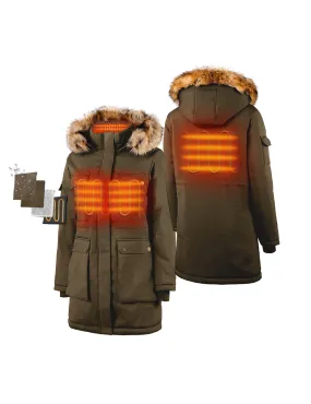 (Open-box) Women's Heated Thermolite® Parka (4 Heating Zones) - Red/Olive (Battery Set Not Included)