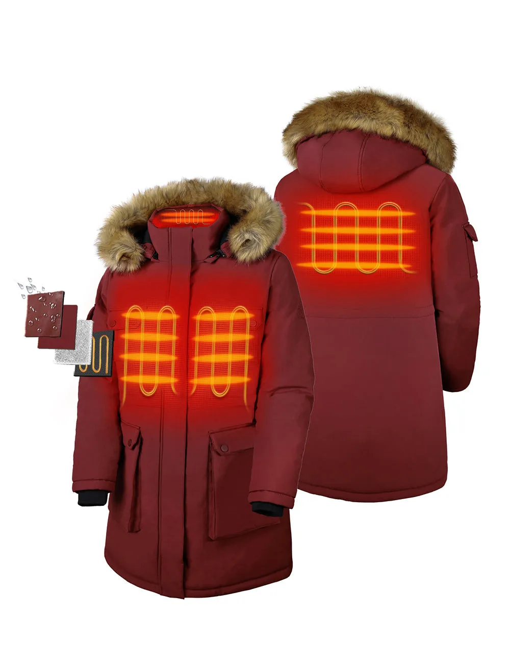 (Open-box) Women's Heated Thermolite® Parka (4 Heating Zones) - Red/Olive (Battery Set Not Included)