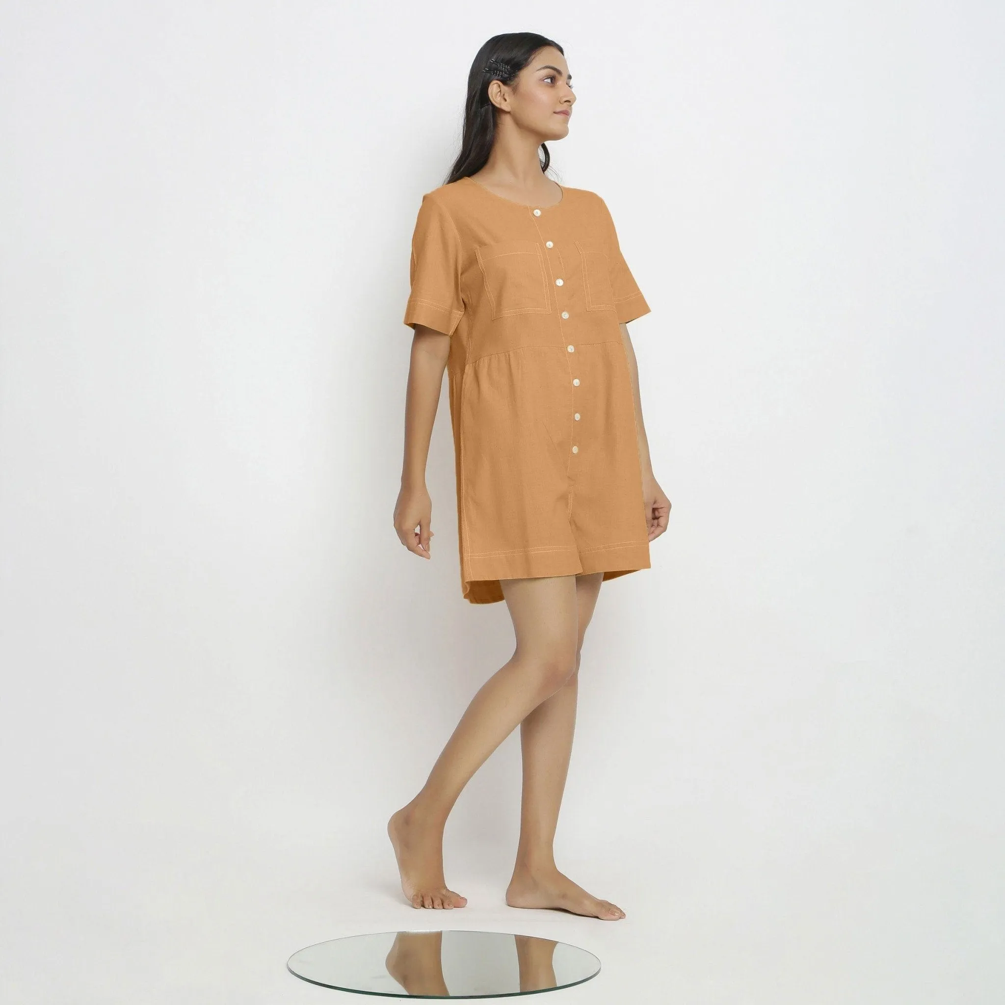 Orange Button-Down Handspun 100% Cotton Romper