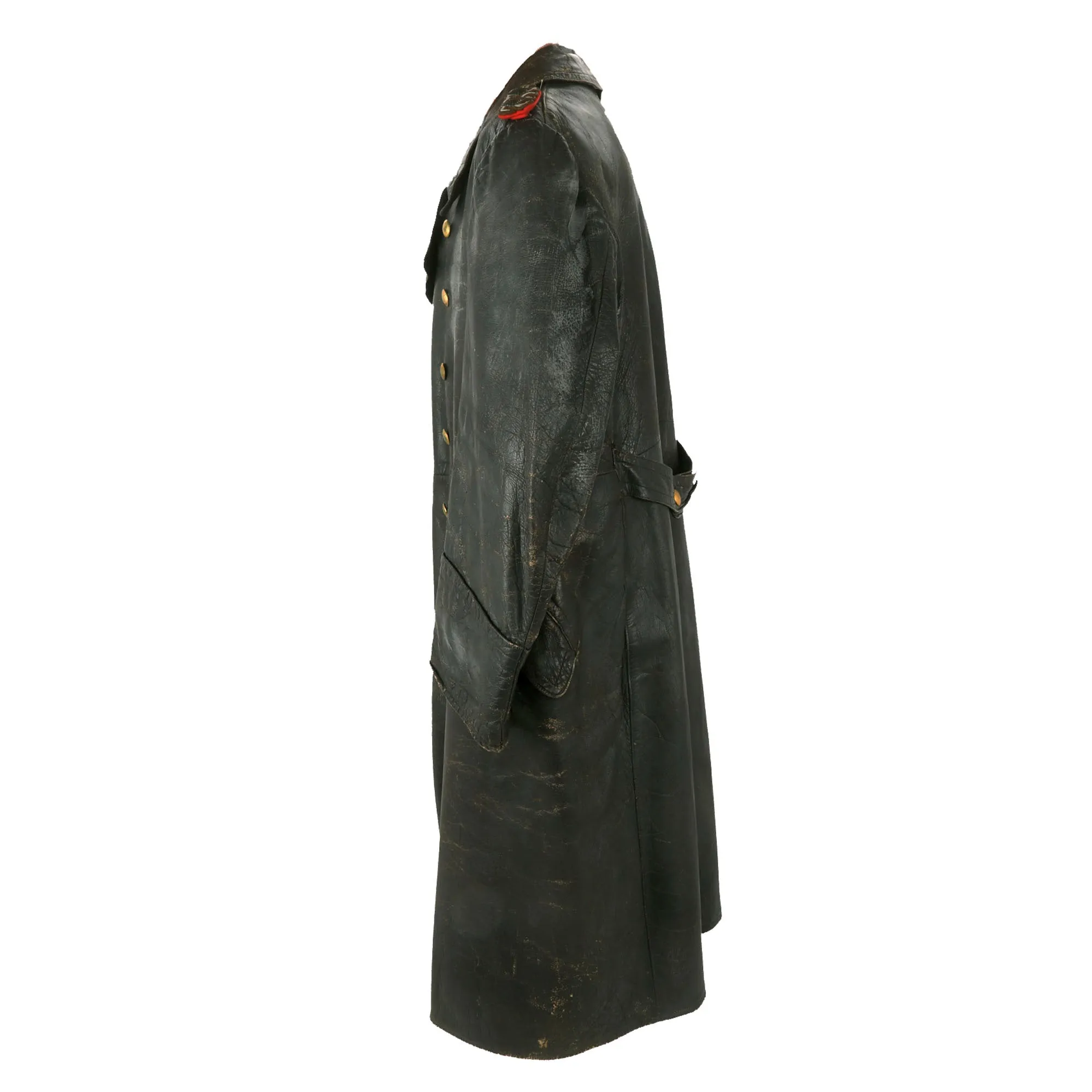 Original German WWII Leather Greatcoat & Swagger Stick Attributed to 4th Panzer Div. & 5th Panzer Army Commander General der Panzertruppen Heinrich Eberbach - Formerly Part of the A.A.F. Tank Museum