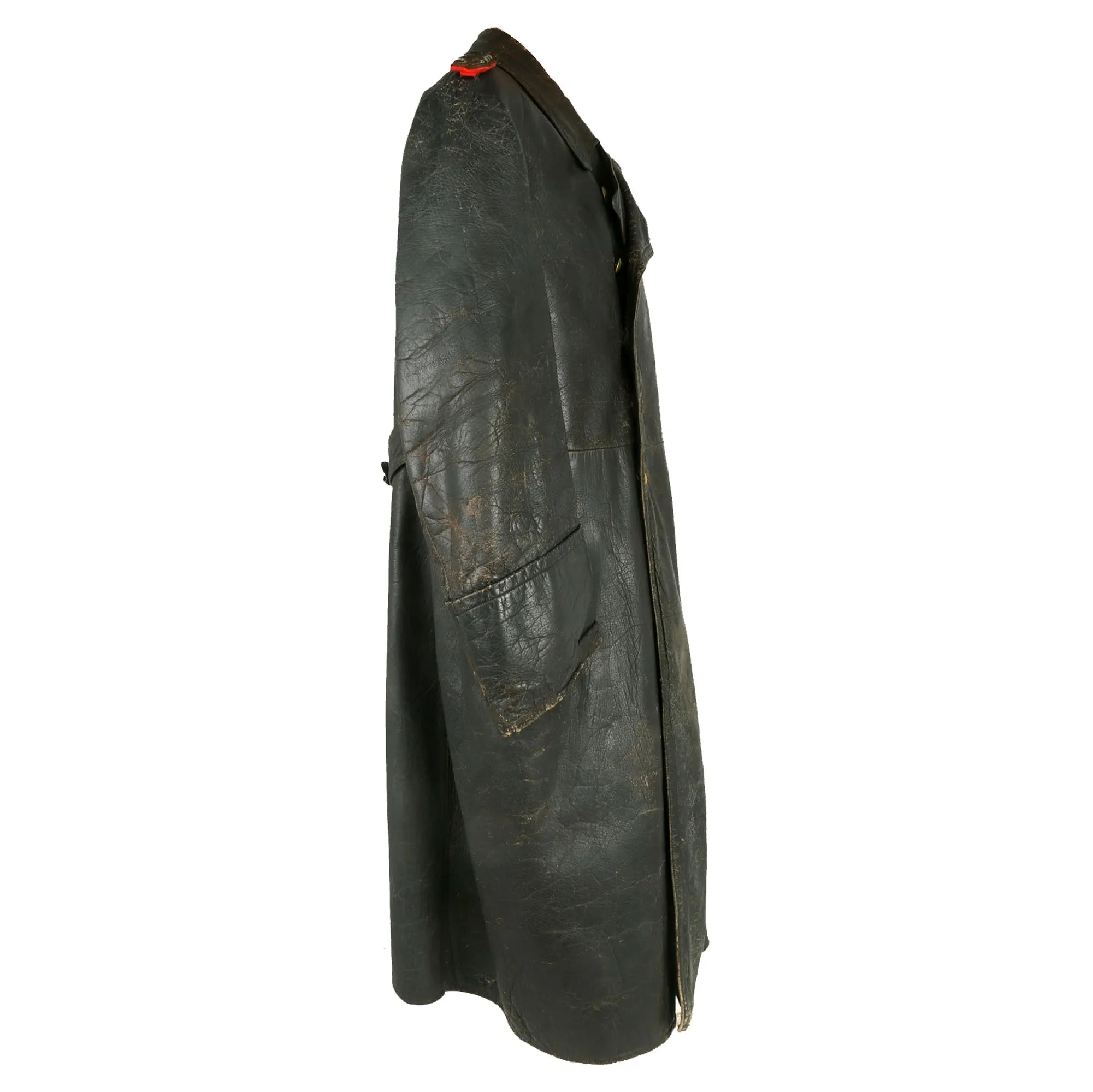 Original German WWII Leather Greatcoat & Swagger Stick Attributed to 4th Panzer Div. & 5th Panzer Army Commander General der Panzertruppen Heinrich Eberbach - Formerly Part of the A.A.F. Tank Museum