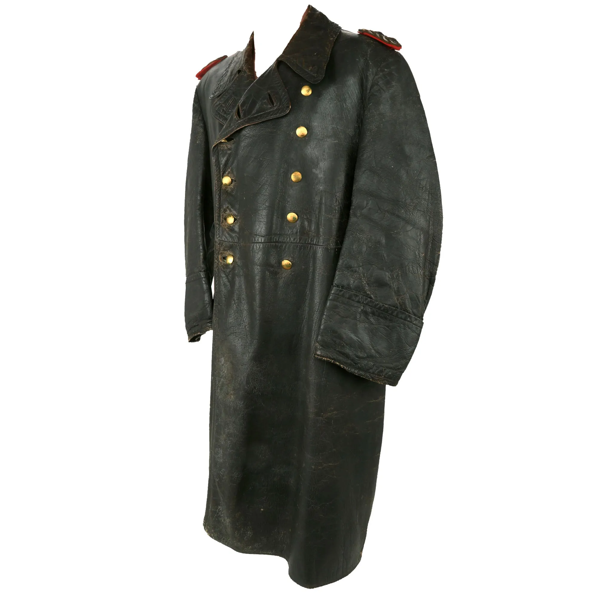 Original German WWII Leather Greatcoat & Swagger Stick Attributed to 4th Panzer Div. & 5th Panzer Army Commander General der Panzertruppen Heinrich Eberbach - Formerly Part of the A.A.F. Tank Museum