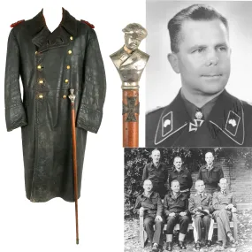 Original German WWII Leather Greatcoat & Swagger Stick Attributed to 4th Panzer Div. & 5th Panzer Army Commander General der Panzertruppen Heinrich Eberbach - Formerly Part of the A.A.F. Tank Museum