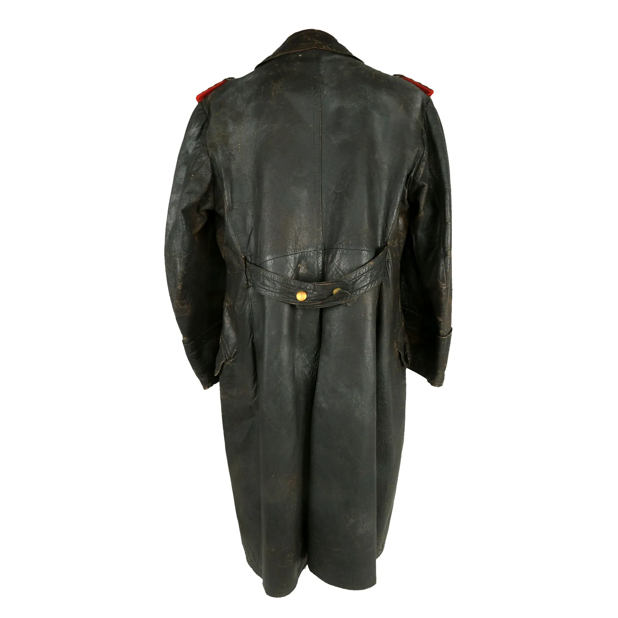 Original German WWII Leather Greatcoat & Swagger Stick Attributed to 4th Panzer Div. & 5th Panzer Army Commander General der Panzertruppen Heinrich Eberbach - Formerly Part of the A.A.F. Tank Museum