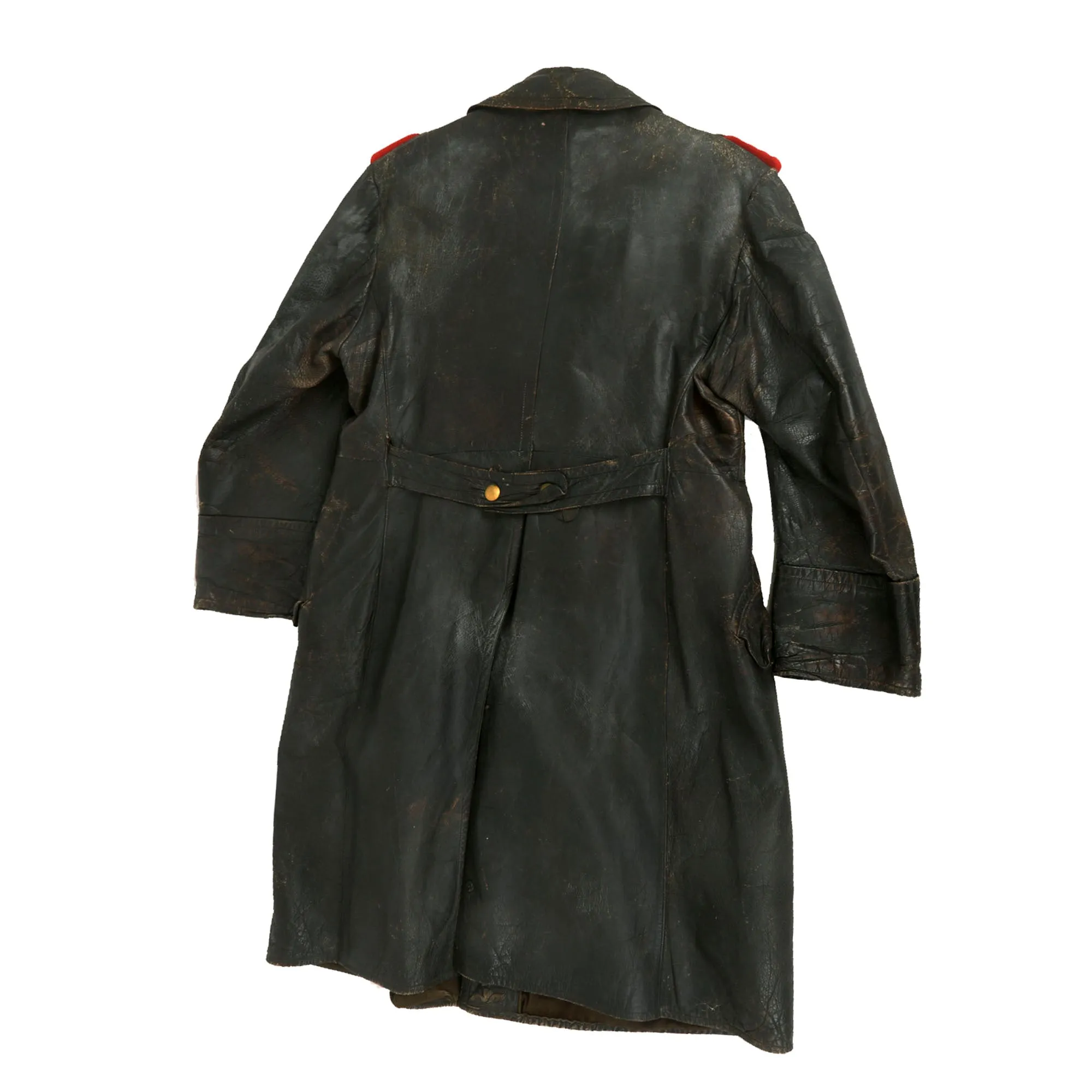 Original German WWII Leather Greatcoat & Swagger Stick Attributed to 4th Panzer Div. & 5th Panzer Army Commander General der Panzertruppen Heinrich Eberbach - Formerly Part of the A.A.F. Tank Museum