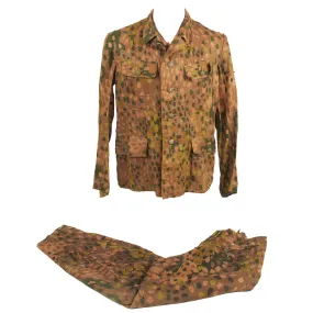 Original German WWII Waffen SS 1944 Pattern "Pea Dot" Camouflage HBT M44 Uniform Tunic & Trousers with Resewn Eagle