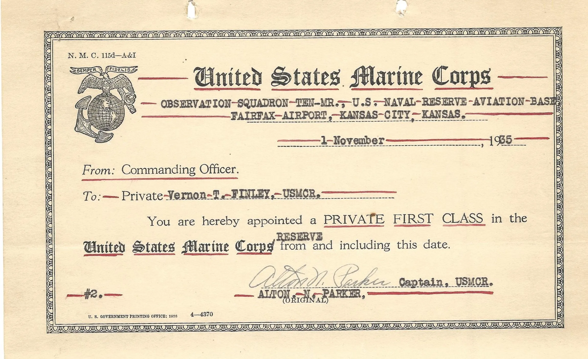 Original WWI U.S. Marine Corps 1st Battalion 5th Marines Company Runner Named Grouping - Vernon Finely